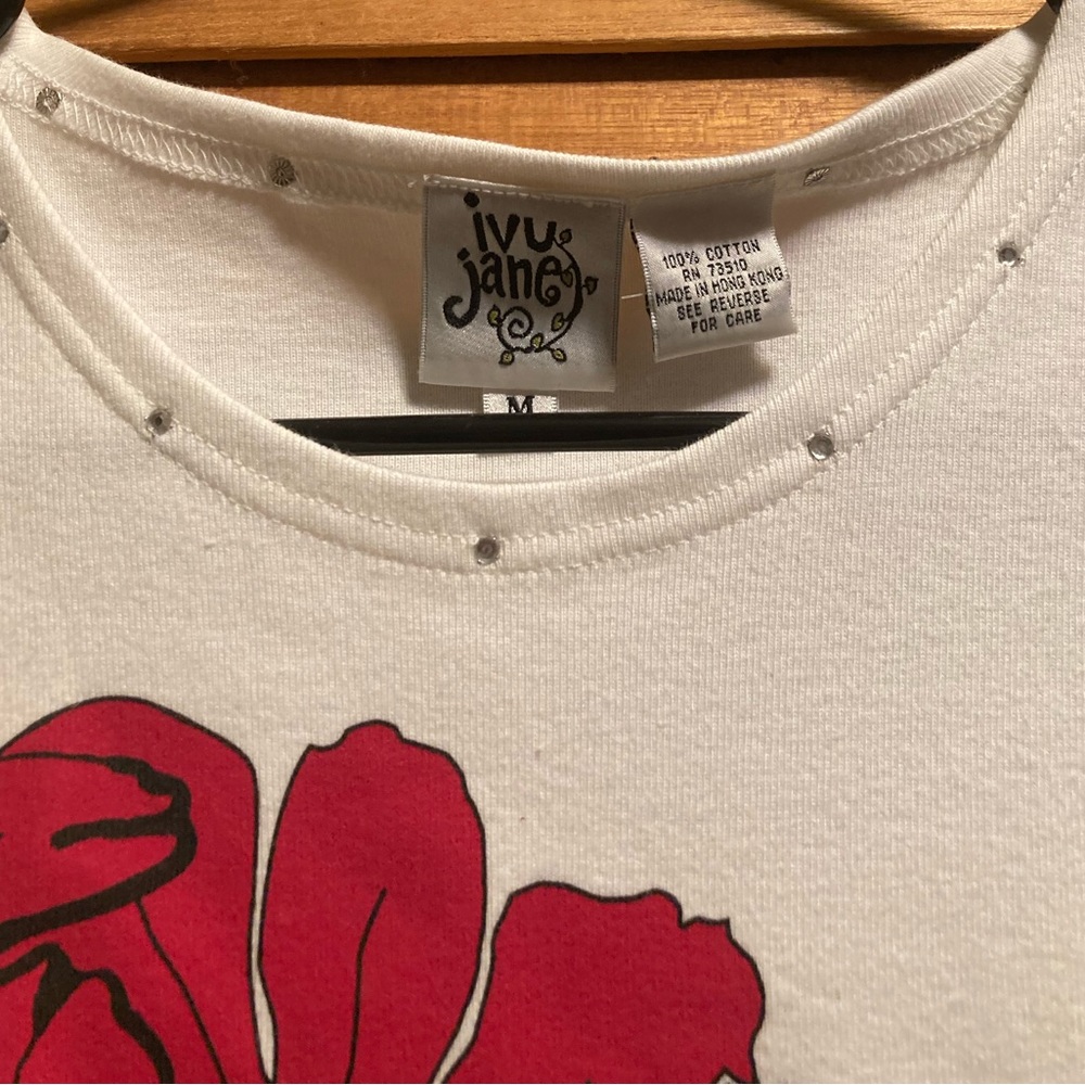 Ivy Jane White Poppy Tee Shirt with Rhinestone Embellishments - Picture 8 of 13